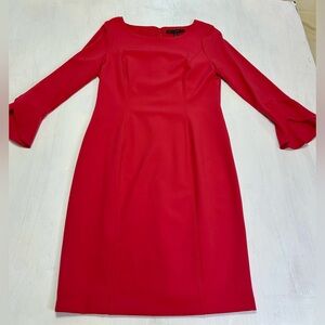 WHBM Bright Red Sheath Dress Size 12 Flutter Bell Sleeve Career Cocktail NTW